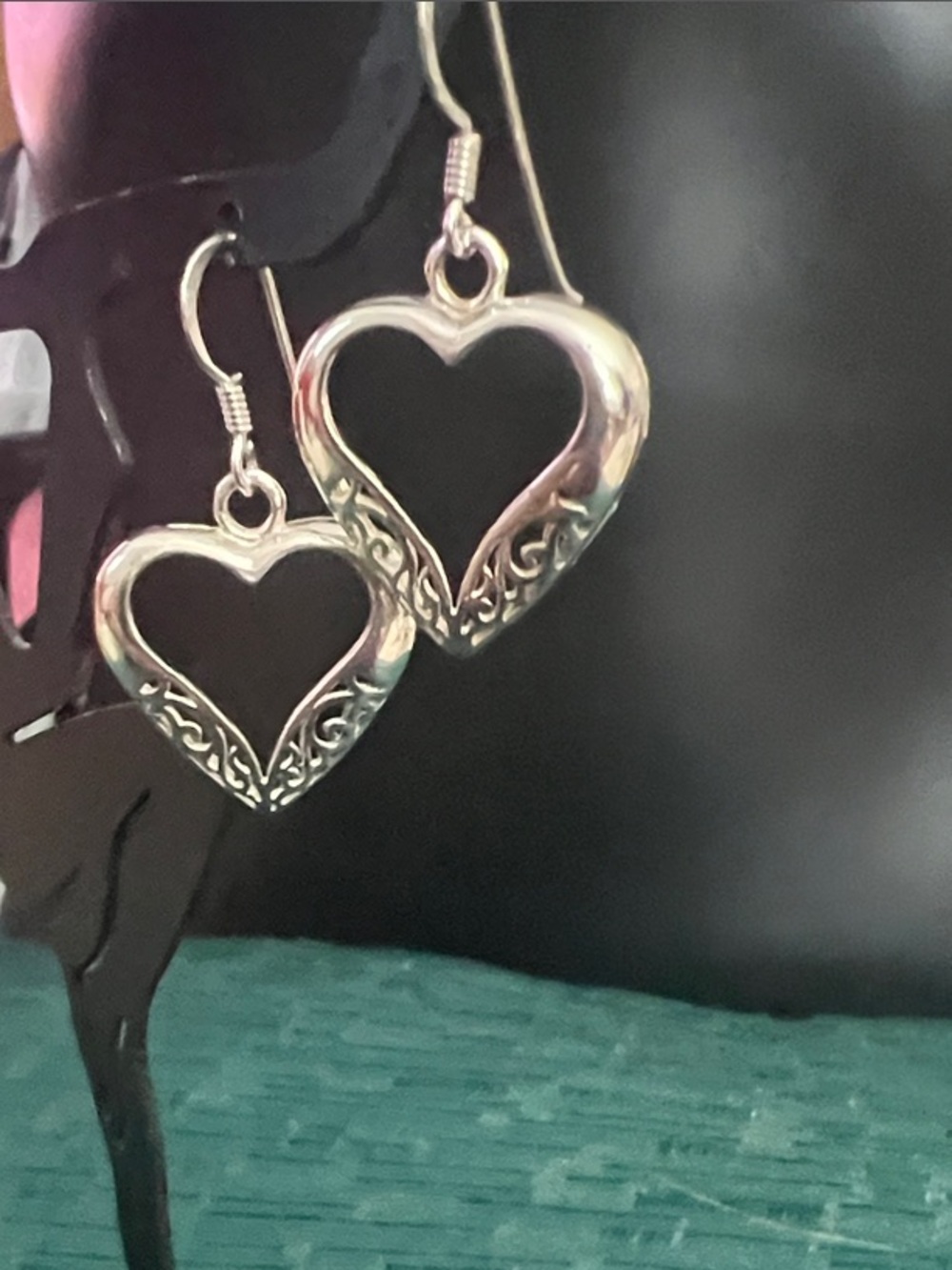 Sterling Silver Filigree Heart Earrings 925 Dangle Scroll
Open Heart